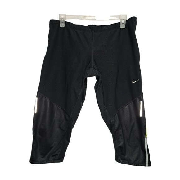 Nike Mens Dri-Fit Running Pants XL Black Cropped Capri Reflective Zip Pocket - Picture 1 of 8